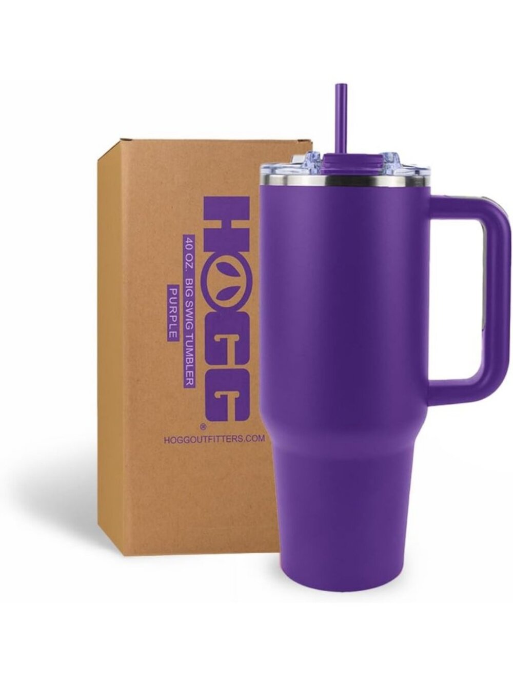 40oz Insulated Tumbler with Handle & Straw - Leak Proof Travel Mug, Purple